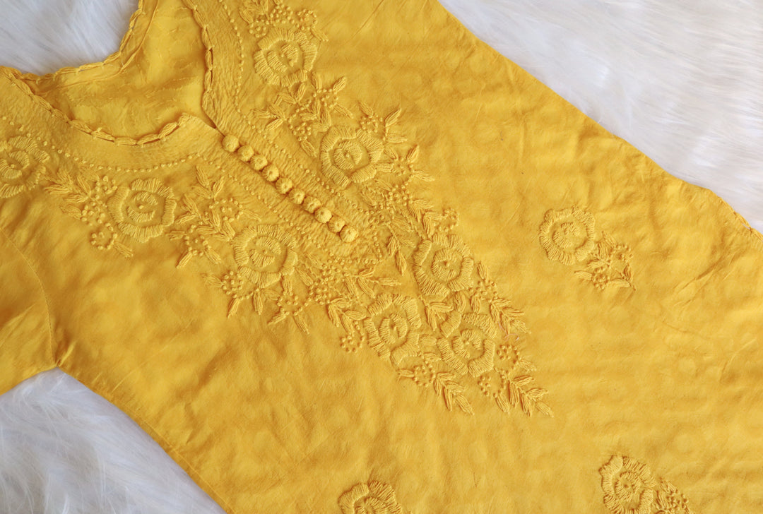 Yellow Long Jacquard Cotton kurta