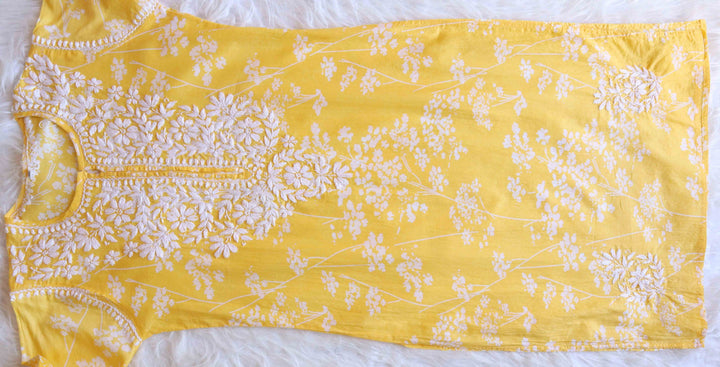 Farhaa Yellow Floral Long MulMul kurta