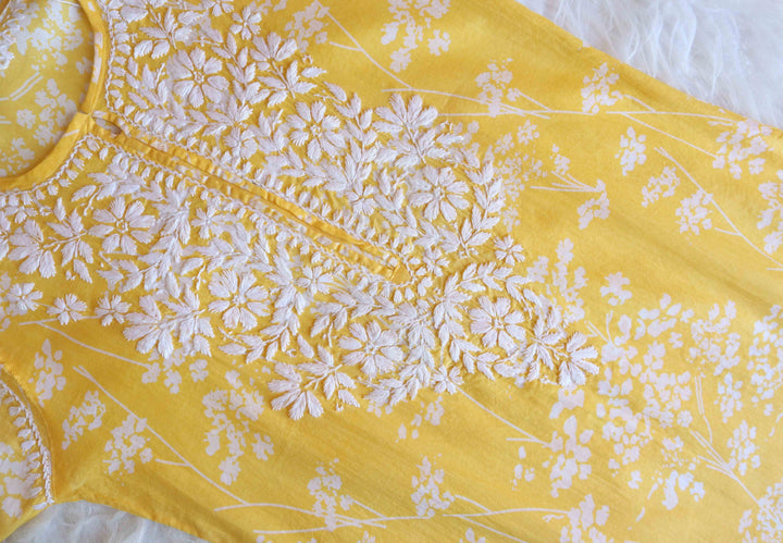 Farhaa Yellow Floral Long MulMul kurta