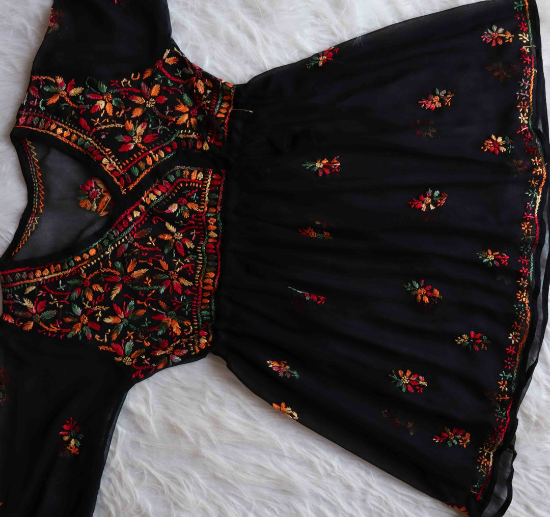 Black & Multi Angarakha Georgette frock