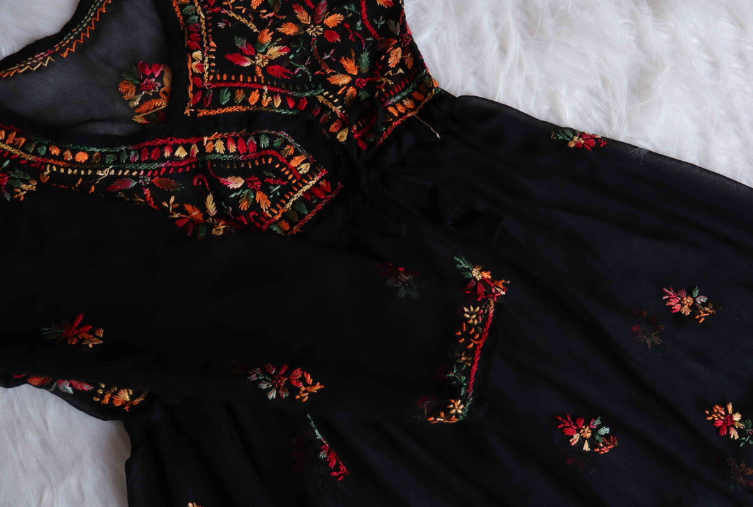 Black & Multi Angarakha Georgette frock