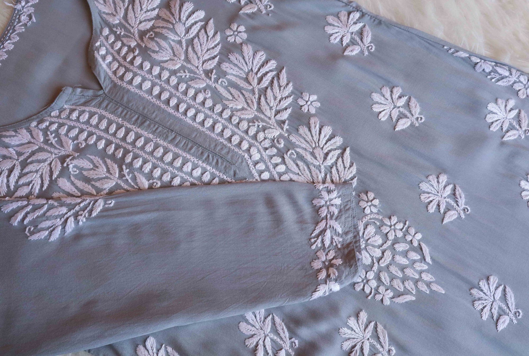 Mehr Pastel Grey Long Modale Kurta
