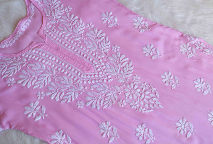 Mehr Pastel Pink Long Modale Kurta