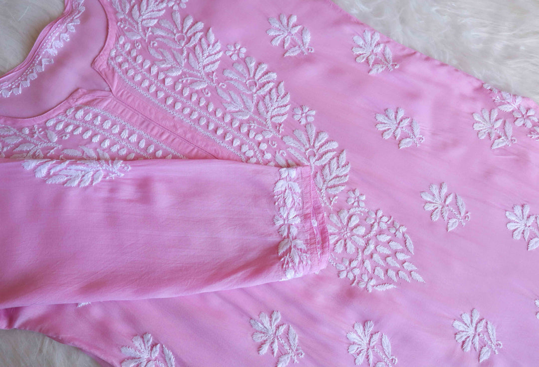 Mehr Pastel Pink Long Modale Kurta