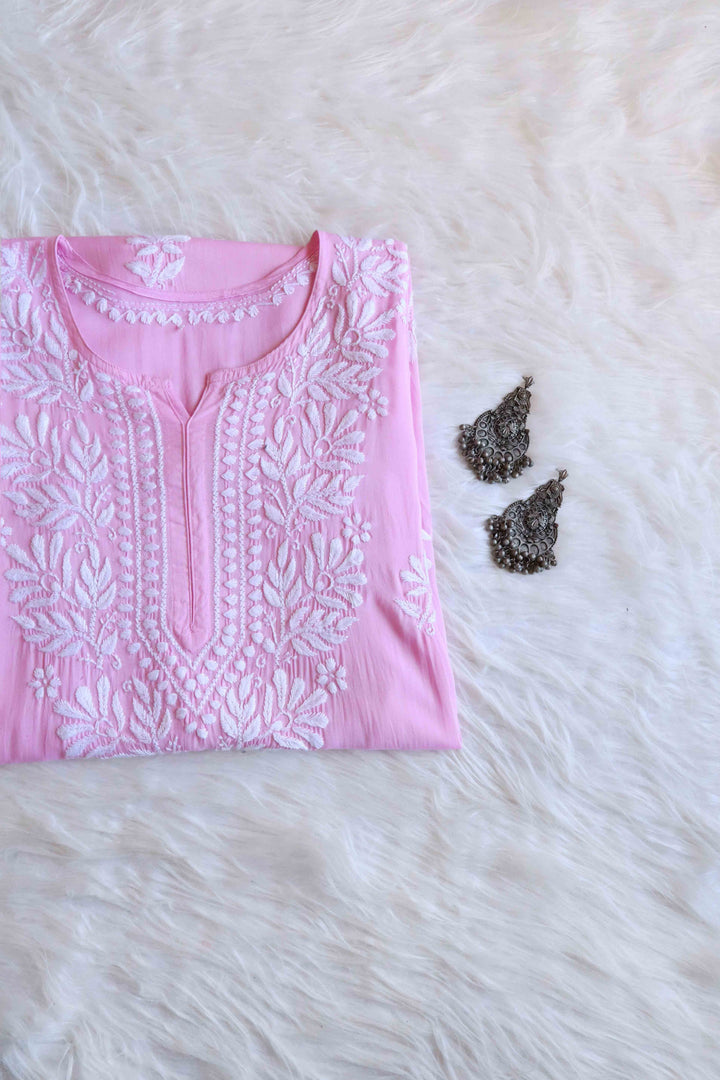 Mehr Pastel Pink Long Modale Kurta