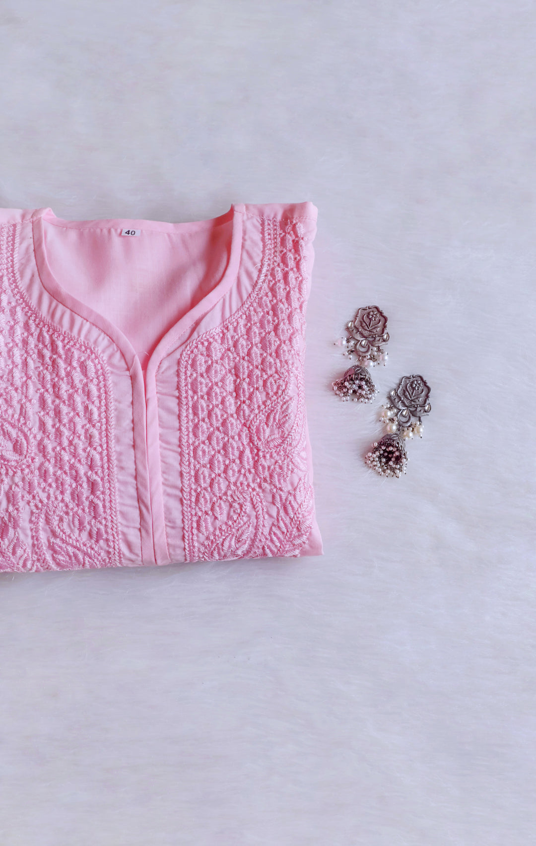 Zahra Baby Pink Cotton Kurta - Noor Chikankari