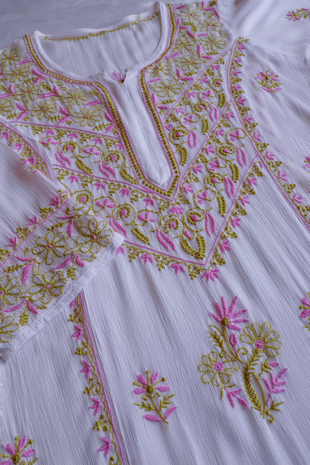 Hoorain White, Lavender & Green Pure Chiffon Kurta