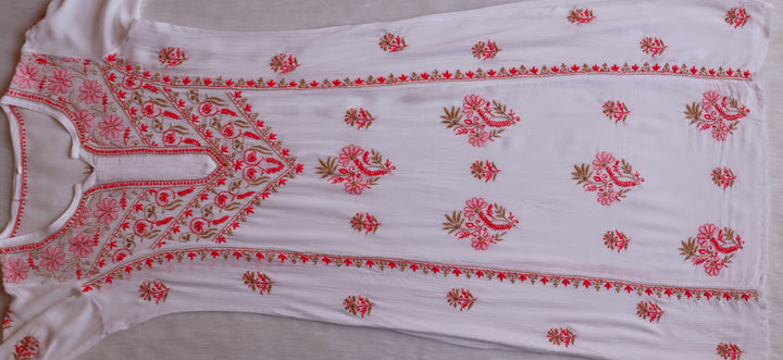 Hoorain White, Peach & Beige Pure Chiffon Kurta