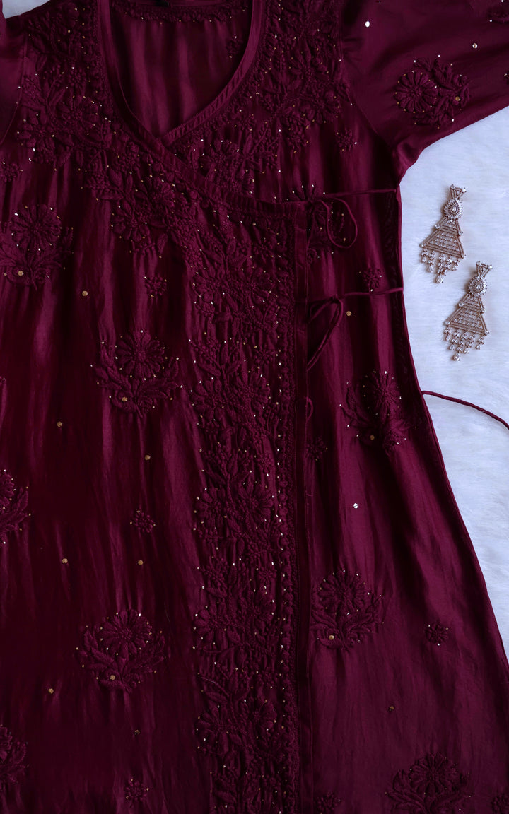 Noor Deep Purple Pure Chanderi Silk Angarakha