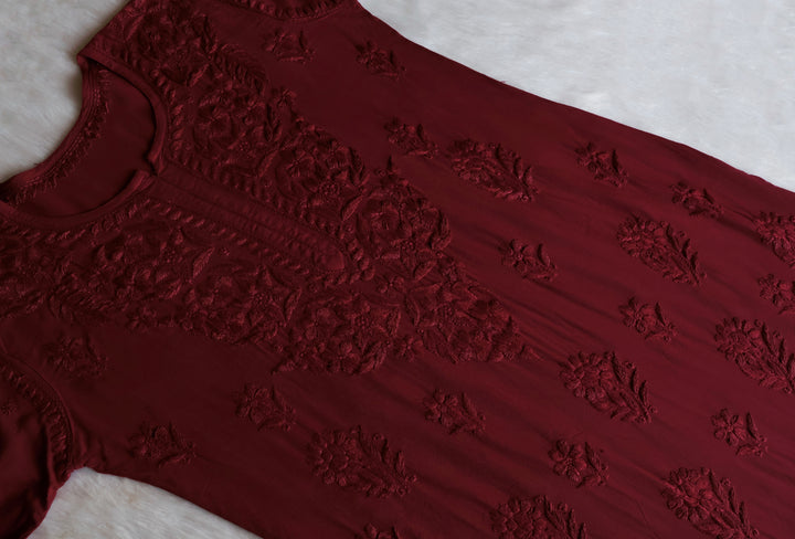Alishba Rose Brown Scalloped Rayon set