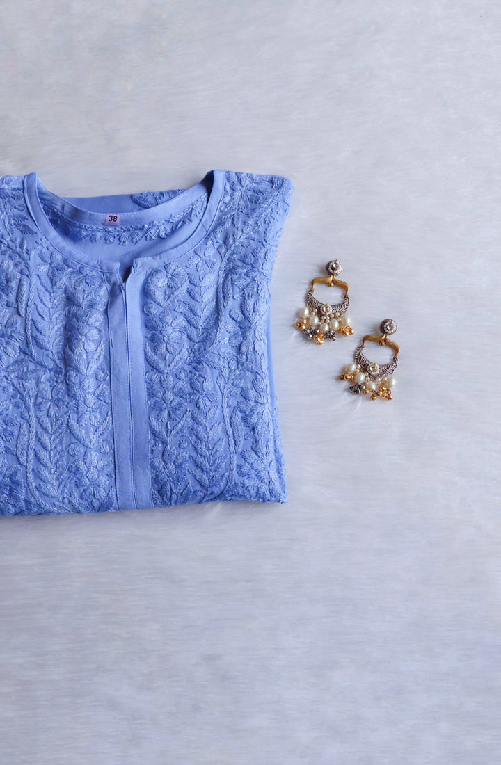 Duaa Ice Blue Long Ombre Rayon Kurta
