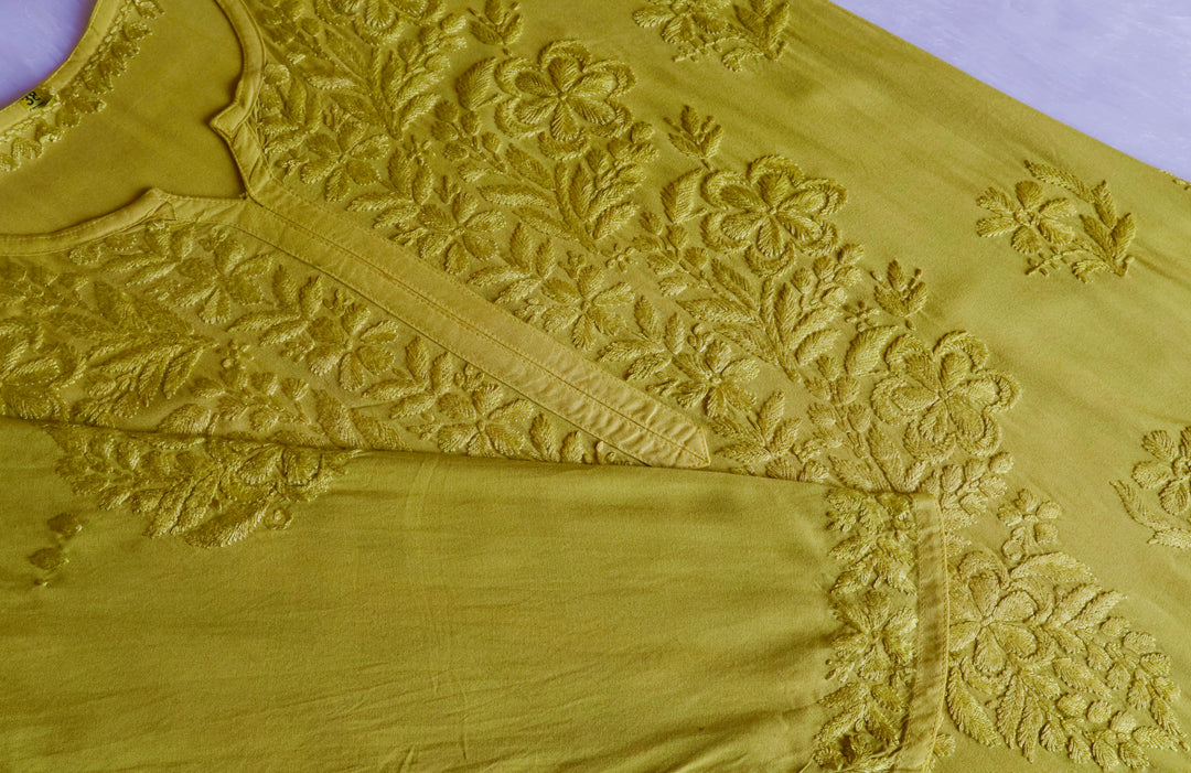 Sanam Olive Green Ombre Long Rayon Kurta