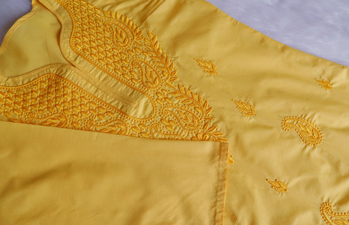 Zahra Yellow Cotton Kurta - Noor Chikankari