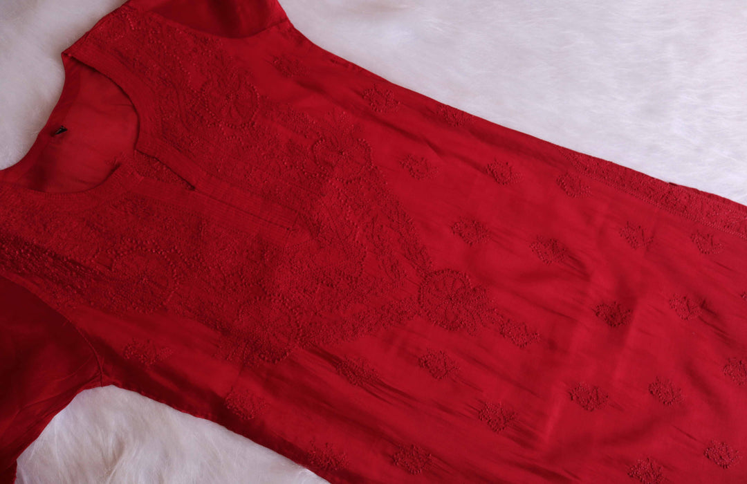 Alanah Red Long Chanderi Silk Kurta