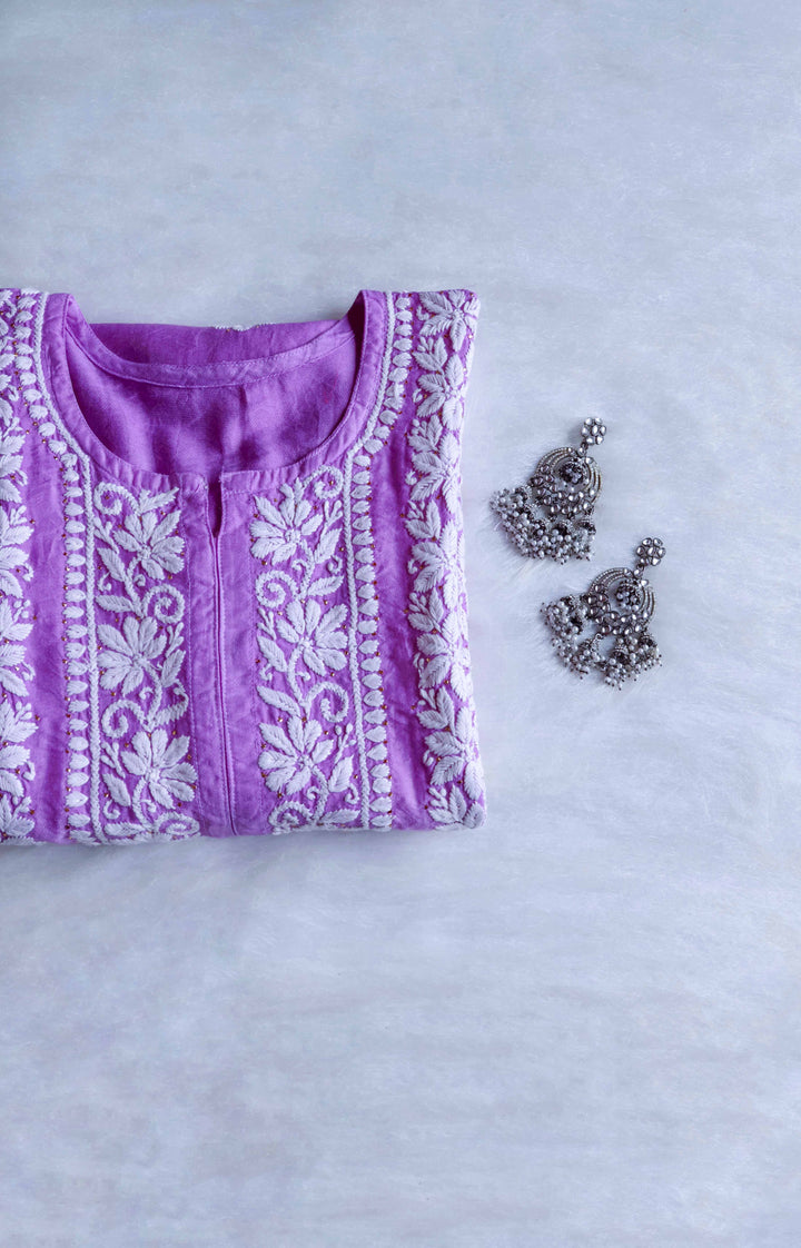 Alizah Lavender Linen Chanderi Mukaish Kurta