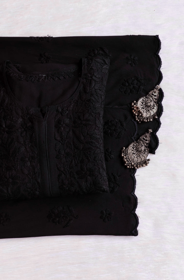 Alishba Black Scalloped Rayon set