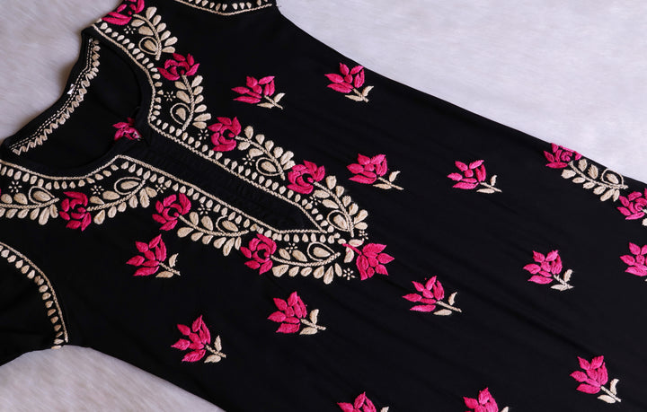 Gulaab Black, Pink & Beige Rayon Kurta Set