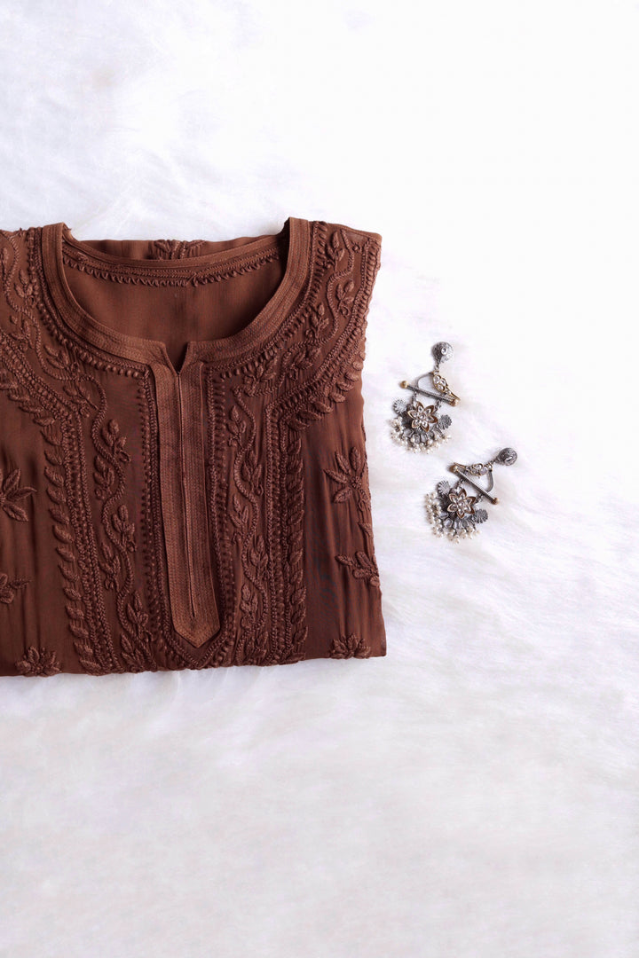 Mehr Chocolate Brown Viscose Georgette kurta