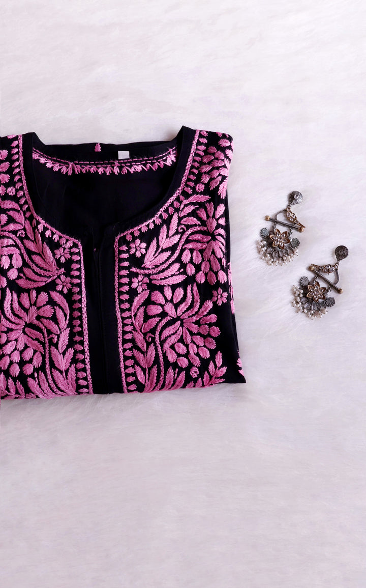 Noora Black & Baby Pink Long Rayon kurta
