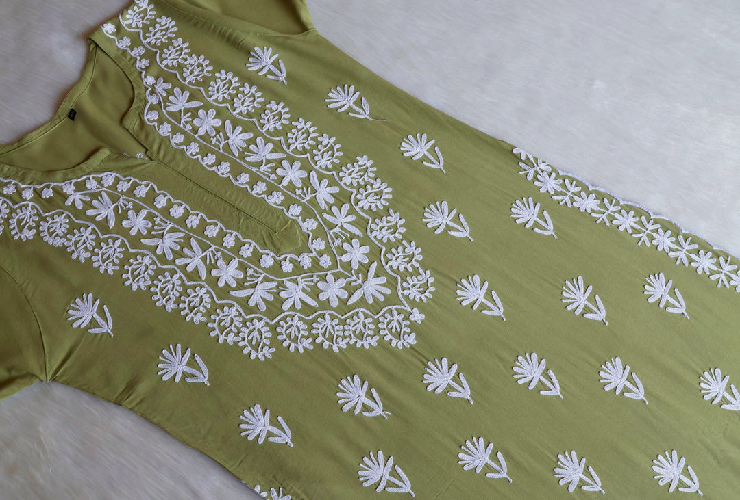 Mira Olive Green Rayon Kurta Pant set