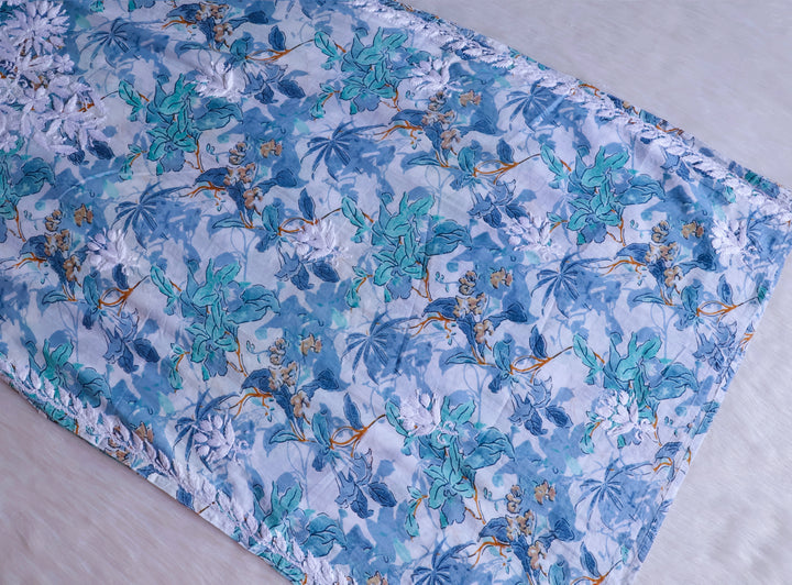 Maahgul Ice Blue Floral Long MulMul kurta