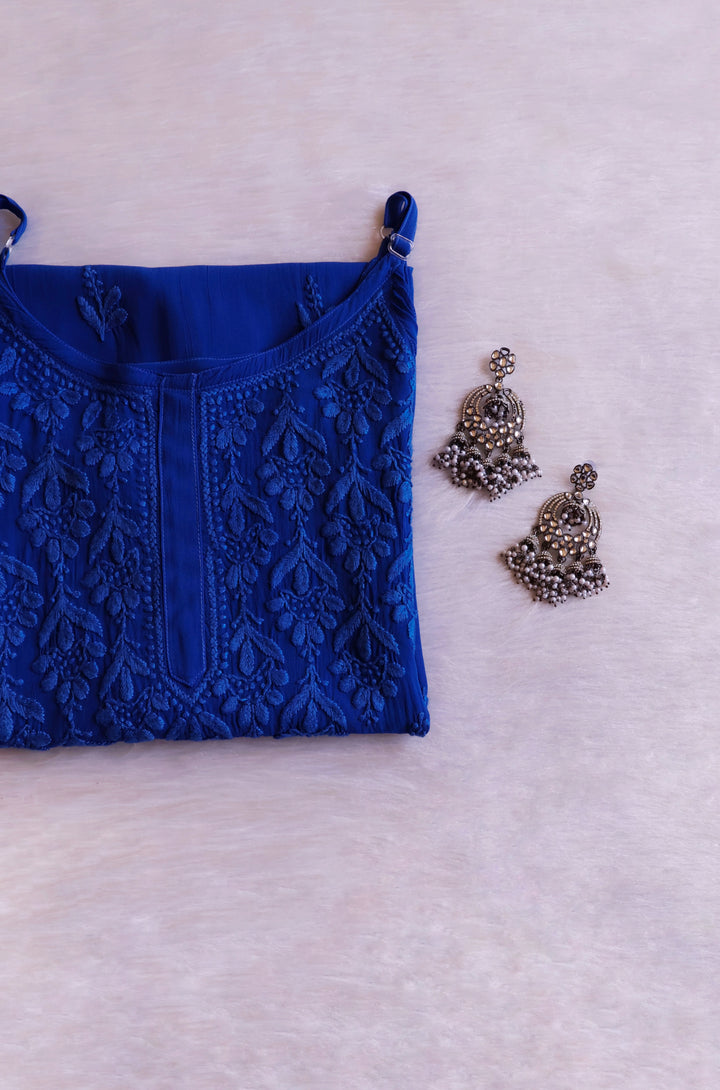 Hana Royal Blue Long Viscose Noodle Strap Kurta