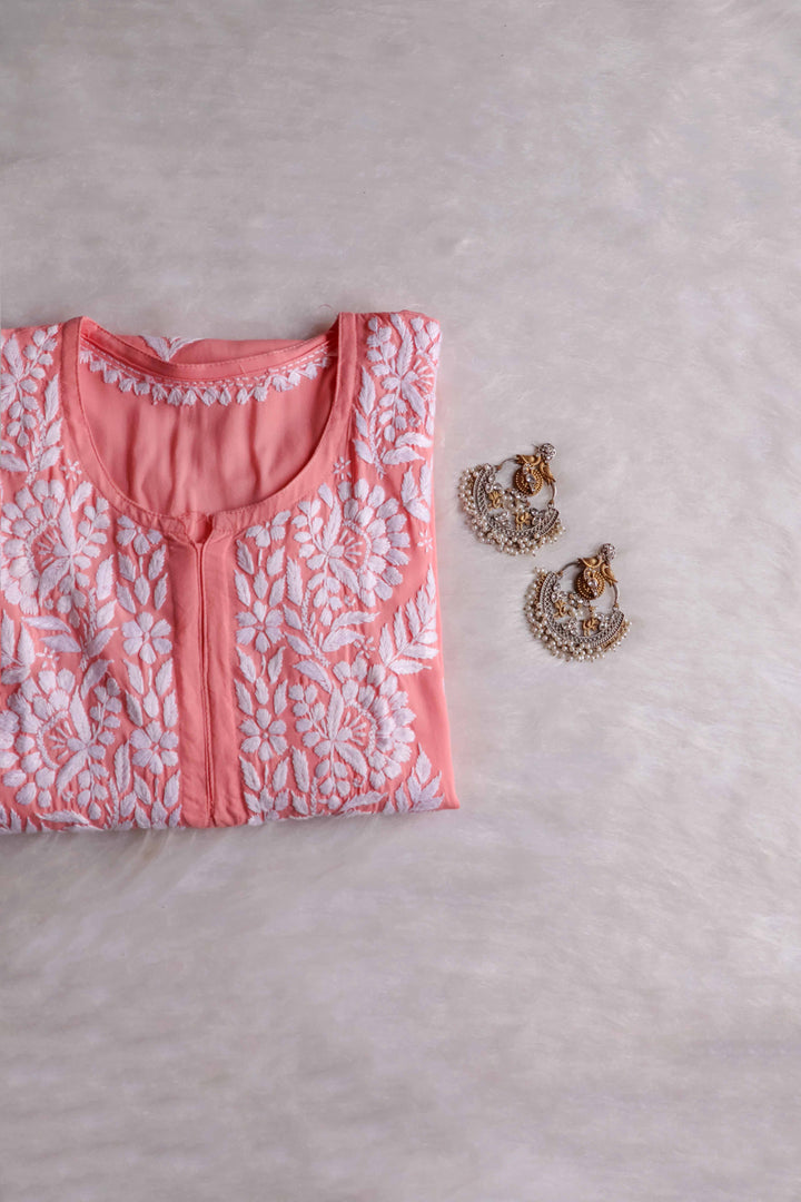 Raaha Pastel Peach Long Rayon kurta