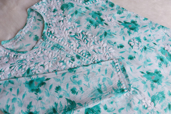 Abhira Mint Green Mulmul Long Kurta