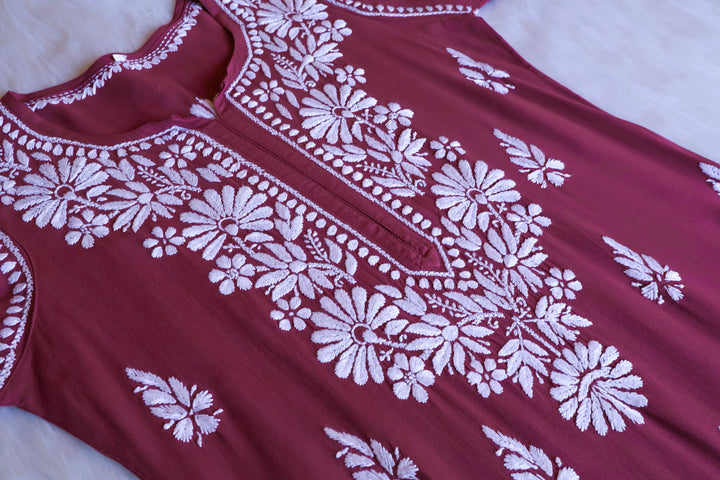 Duaa Mauve Pink Long Rayon kurta - Noor Chikankari