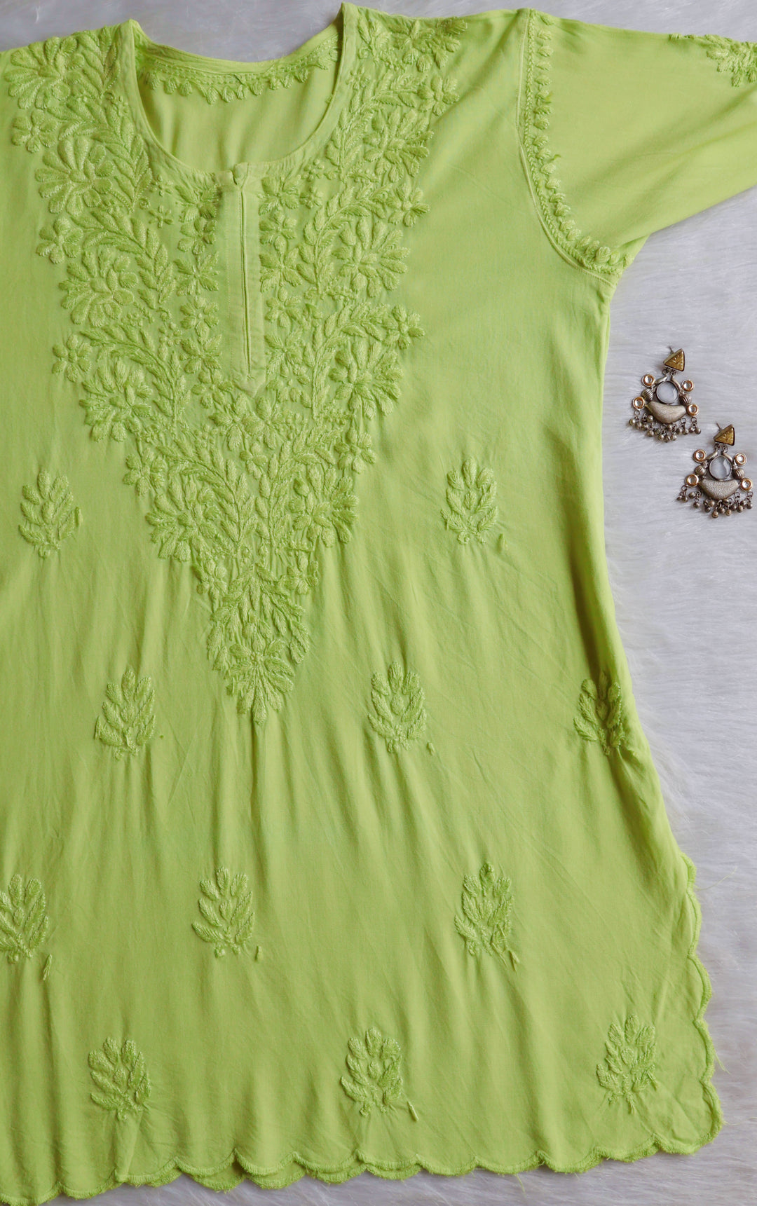 Gul Lime Green Scalloped Short Kurta