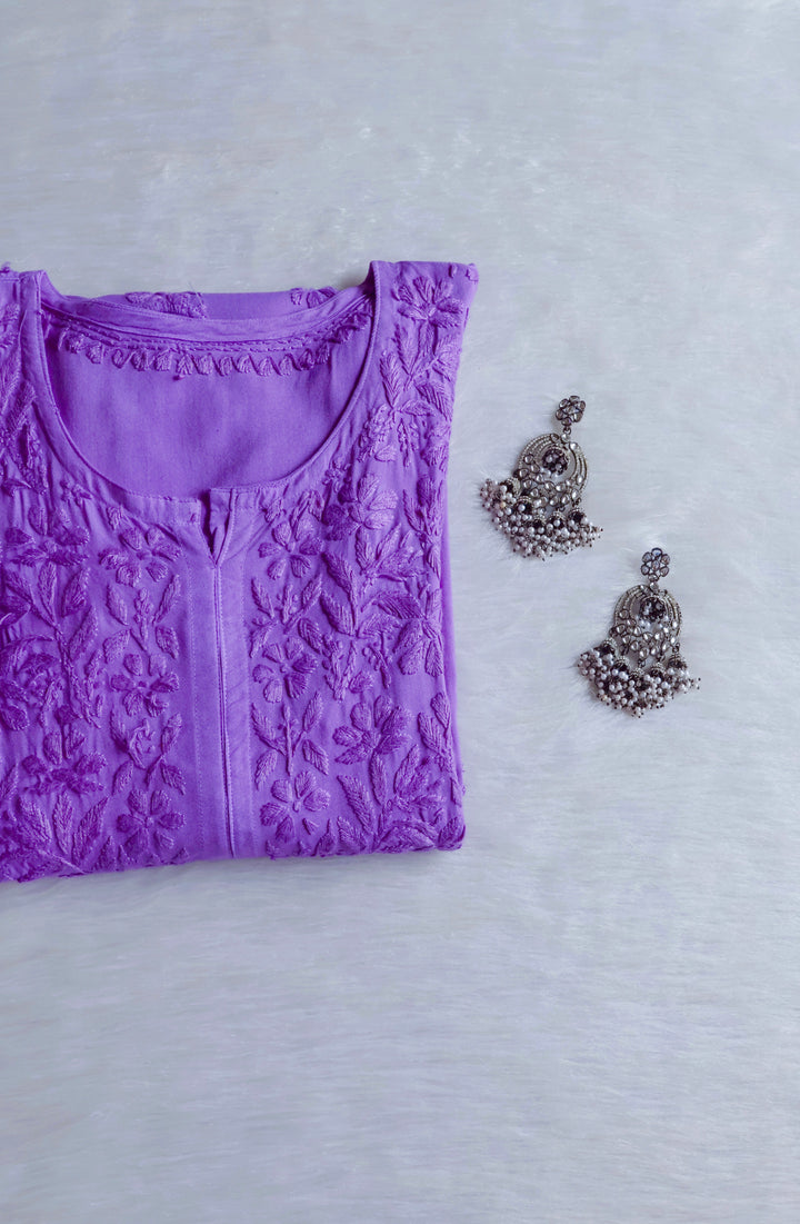Gul Lavender Scalloped Long Rayon Kurta