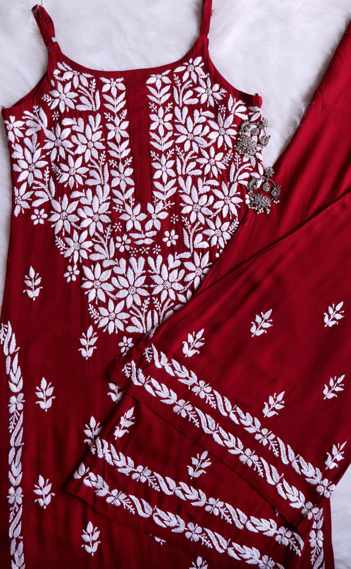 Raaha Maroon Sleeveless Rayon Kurta Pant set