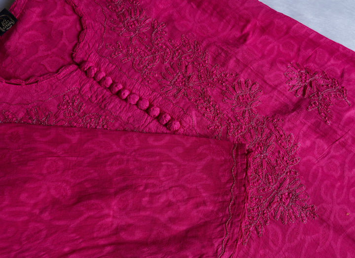 Deep Pink Long Cotton Jacquard kurta