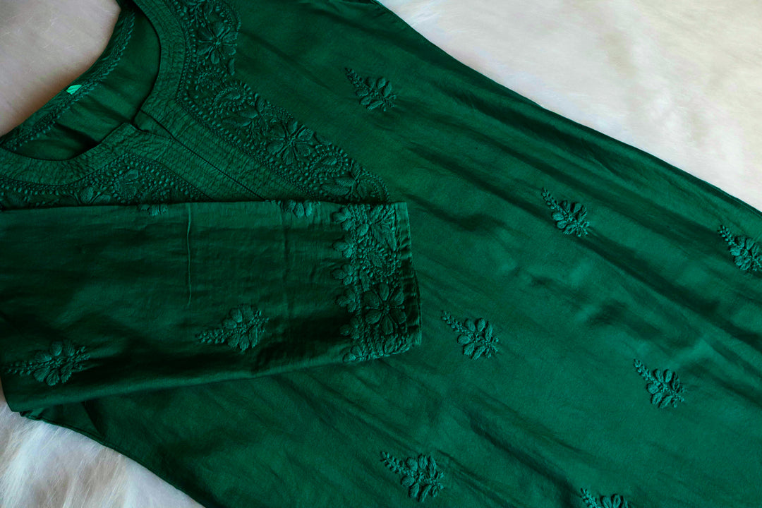 Zimra Luxe Deep Green 3 Piece Pure Chanderi set