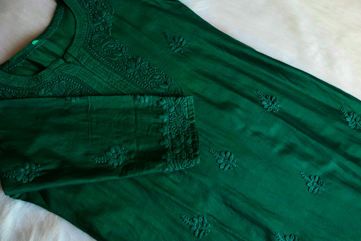 Zimra Luxe Deep Green 3 Piece Pure Chanderi set