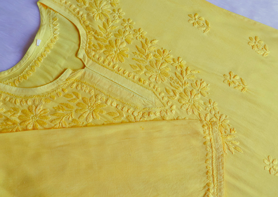 Aliyah Lemon Yellow Short Rayon Kurta