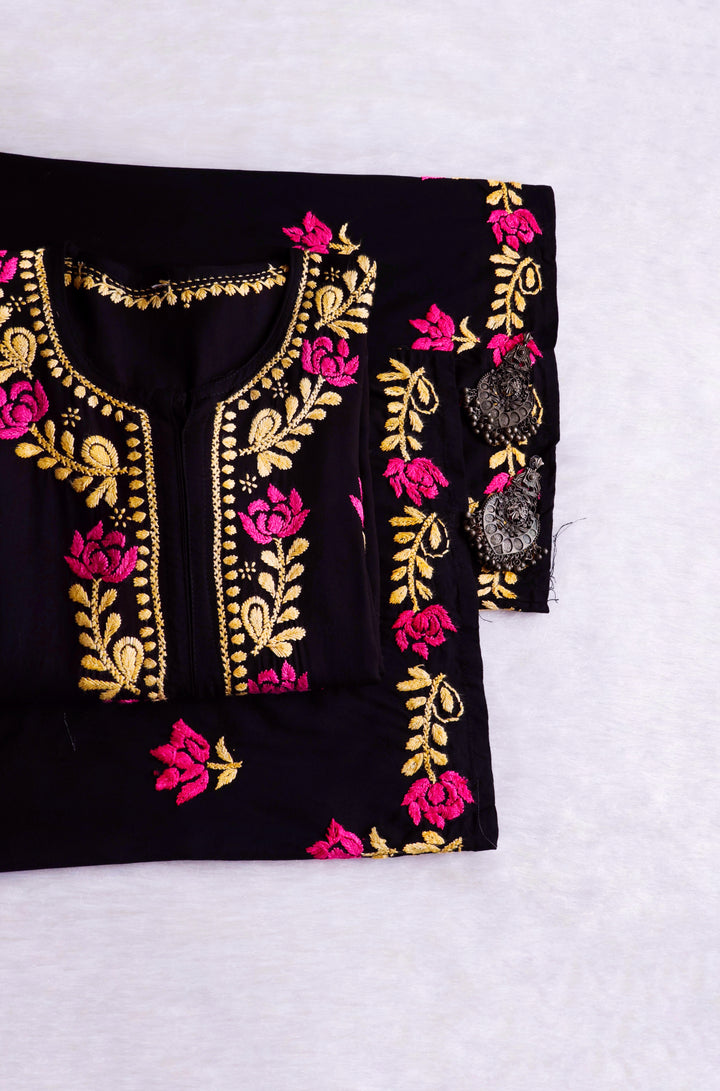 Gulaab Black, Pink & Yellow Rayon Kurta Set