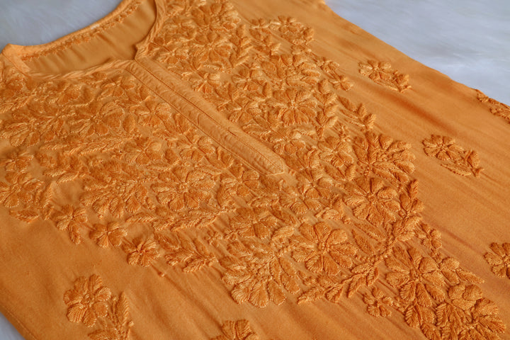 Sanam Mustard Ombre Long Rayon Kurta - Noor Chikankari