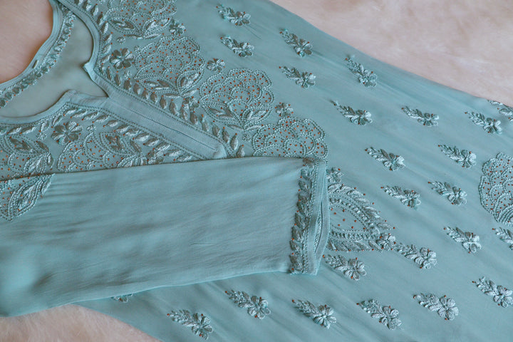 Hanaa Sea Blue Viscose Georgette Kurta