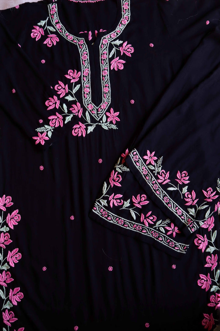 Gul Kashmiri Black & Baby Pink Modal Kurta Set