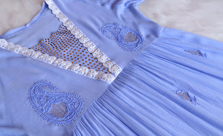 Anabiya Ice Blue Pure Chiffon Dress