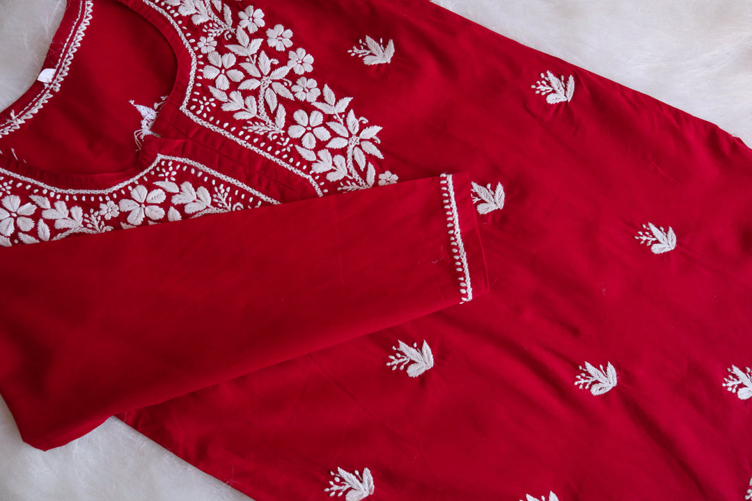 Aira Red Short Mulmul kurta