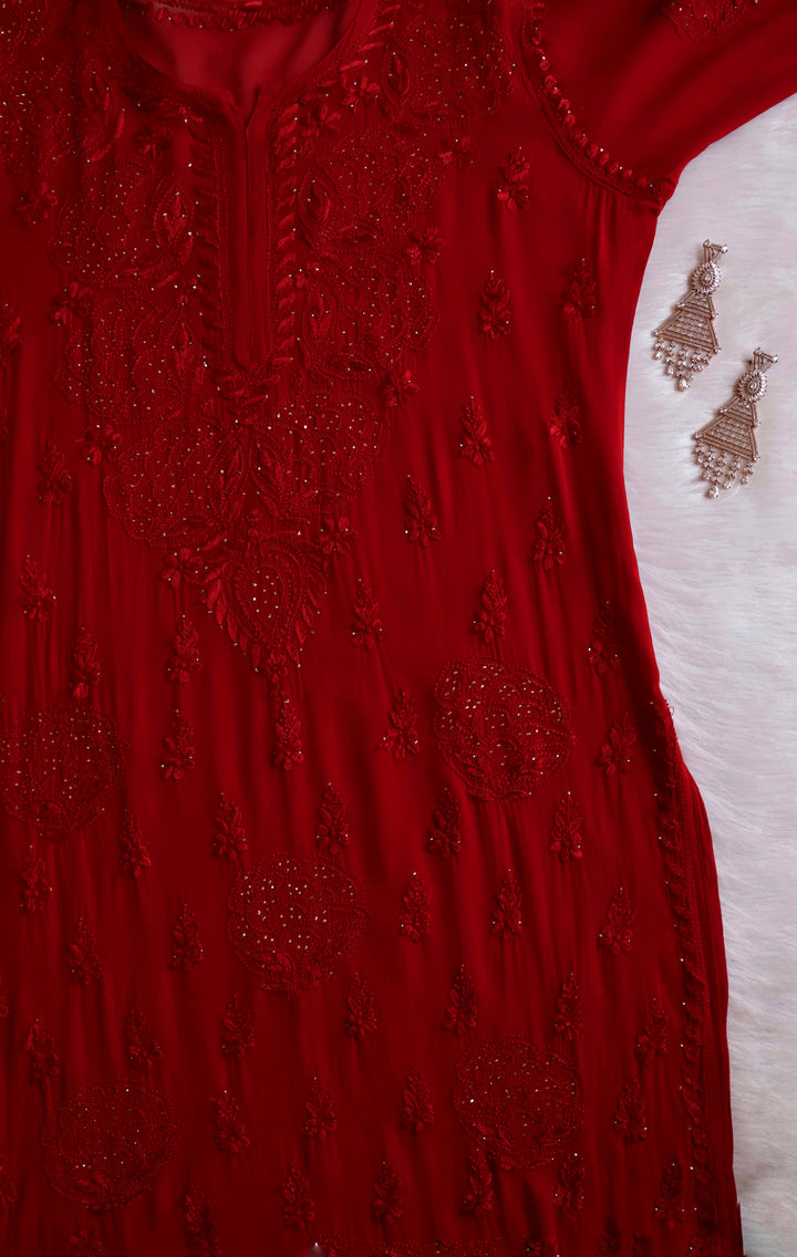 Hanaa Deep Red Viscose Georgette Kurta