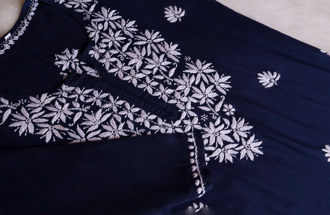 Haala Navy Blue Long Rayon Kurta