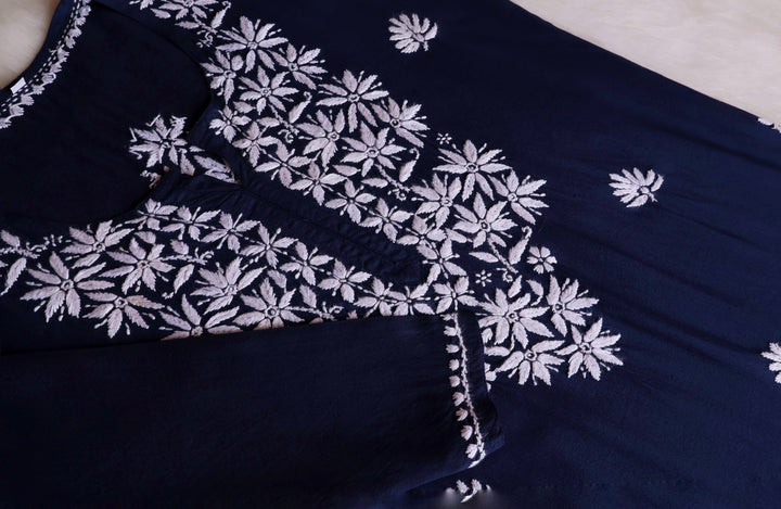 Haala Navy Blue Long Rayon Kurta