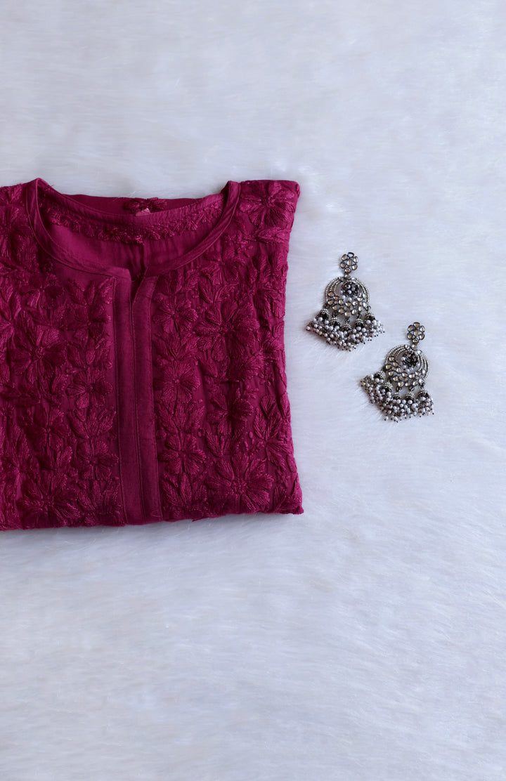 Sanam Plum Ombre Long Rayon Kurta - Noor Chikankari