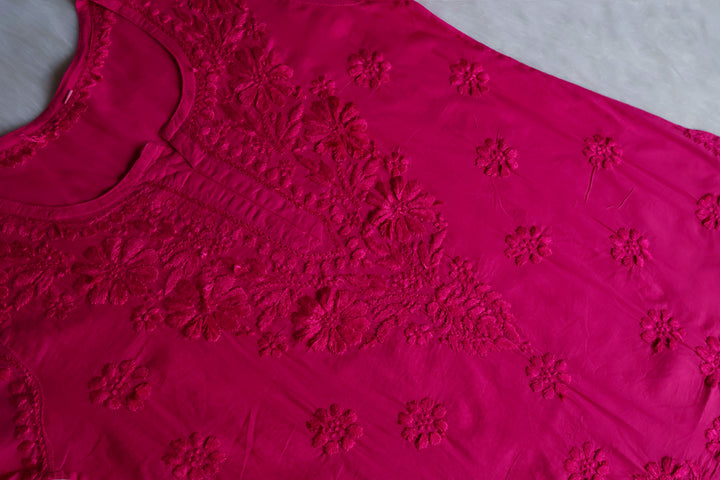 Nazakat Deep Pink Cotton short kurta