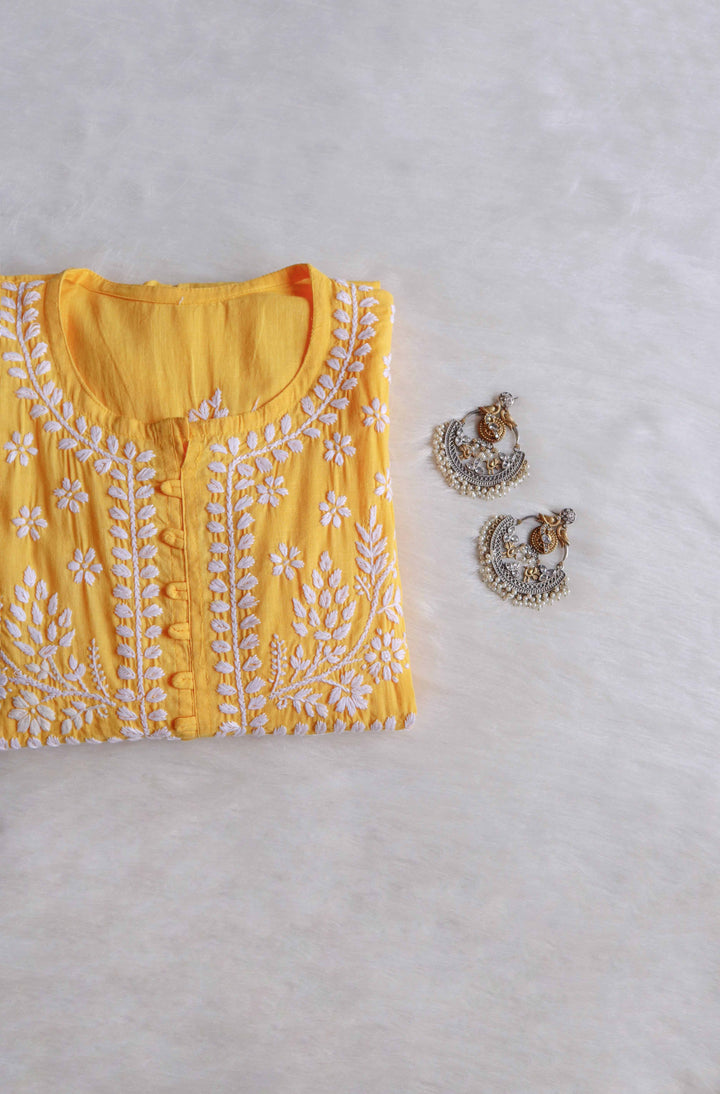 Safaa Yellow & White Linen Kurta