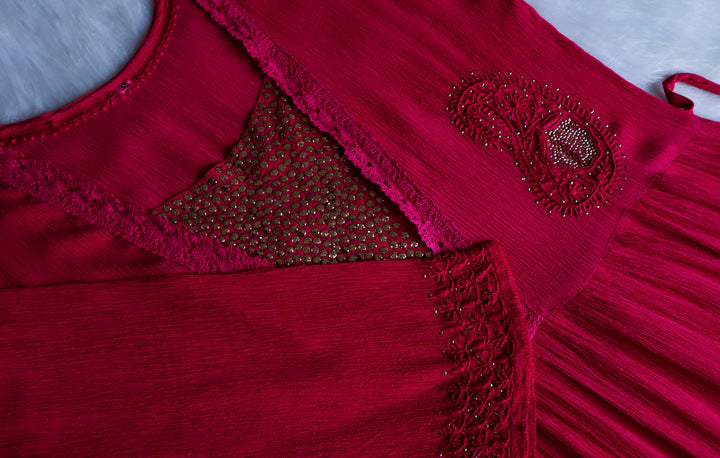 Anabiya Deep Pink Pure Chiffon Dress