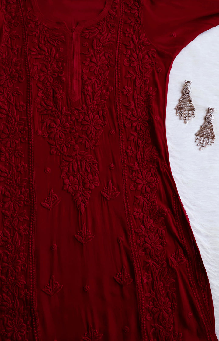 Mahnoor Maroon Viscose Georgette Kurta